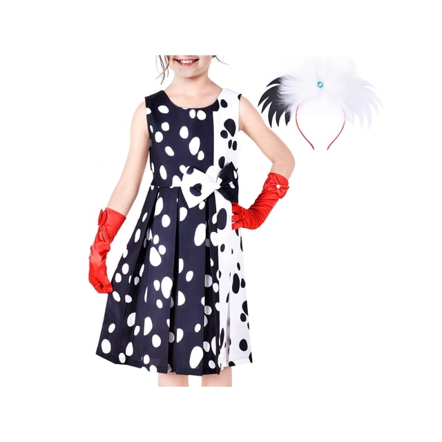 Robe de Fille Costume d'Halloween pour Dalmatians Perruque Serre-Tête Gants Rouges 14 Ans