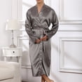 thumbnail image 4 of Men Solid Casual Long Sleeves Lace-up Home Pocket Long Pajama Robe, 4 of 9