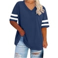 thumbnail image 1 of Craaazy Tunique Décontractée d'Été pour Femme Grande Taille à Manches Rayées, Col en V, Manches Courtes, Coupe Ample, Haut, Cadeaux, 1 of 3