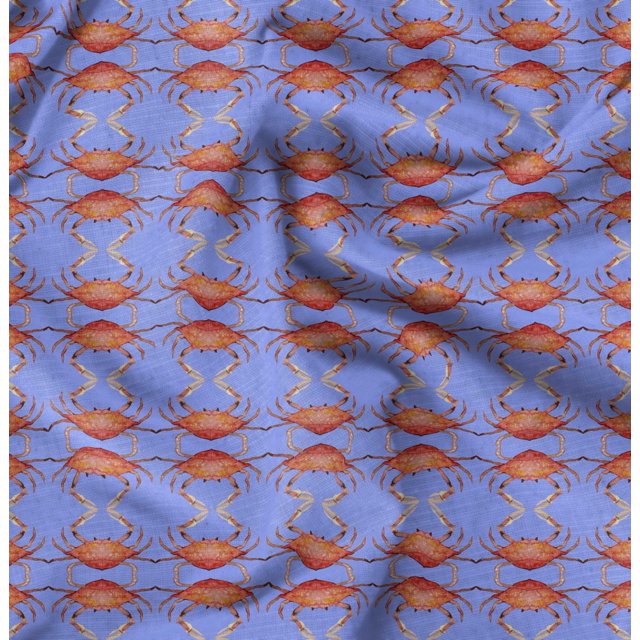 Soimoi Blue Modal Satin Fabric Crabs Ocean Print Sewing Fabric Yard 42 Inch Wide