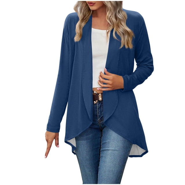 tarylea Hauts pour Femmes Tendance Col Rabattu Ourlet Irrégulier Cardigan Manches Longues Tunique Uni Décontractée Ample Hauts d'Automne