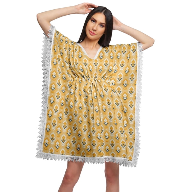 Moomaya Robe Courte de Caftan de Plage, Robe de Couverture Imprimée, Kaftan pour Femmes, Tenue de Plage, Couverture