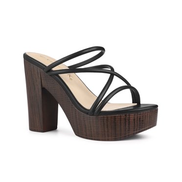 BLISSFUL STEP Women's Platform Strappy Crisscross Strap Block Heel Slide Sandals Black 6.5