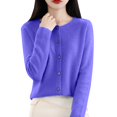 thumbnail image 2 of Baberdicy Haut en Tricot Uni pour Femme, Cardigan à Col Rond Ouvert à l'Avant, Cardigan Uni à Col Rond, Chandail en Tricot Décontracté, Haut de Tous les Jours Bleu TG, 2 of 5