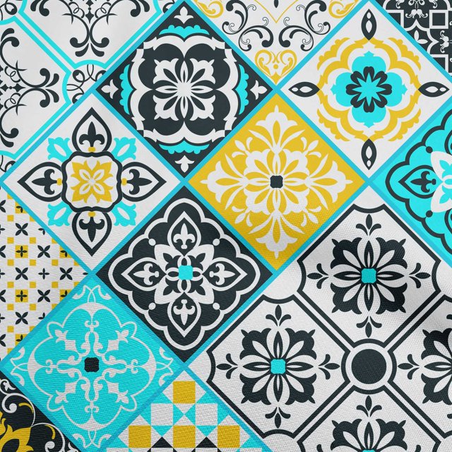 oneOone Polyester Lycra Dark Teal Blue Fabric Abstract Traditional Craft Projects Decor Fabric Printed By The Yard 56 Inch Wide