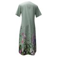 thumbnail image 4 of QJUHUNG Midi pour Femmes Été Décontracté Ample Bohème à Imprimé Floral Col Ras du Cou Manches Courtes Longueur Genou Robe Froncée avec Poches, 4 of 4