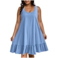 thumbnail image 3 of Sentmoon Robes Élégantes pour Femmes Été 2026 Couleur Unie Sans Manches Col Ras du Cou Robes Hawaïennes pour Femmes Coupe Ample Grande Taille pour le Quotidien et le Trajet Bleu G, 3 of 9