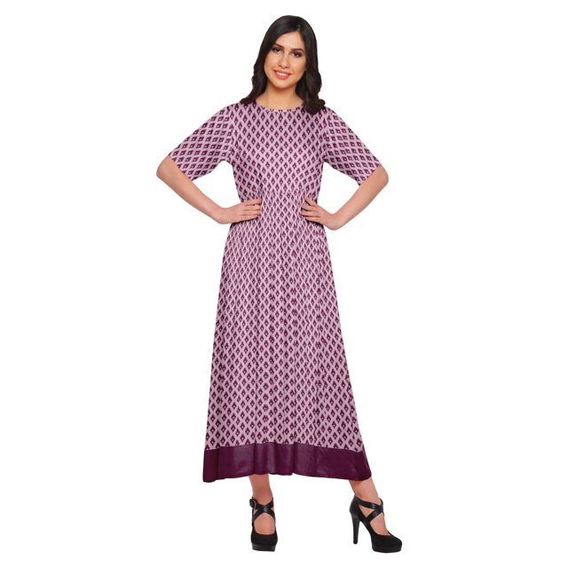 Moomaya Robe Kurti Tunique Longue Ligne A pour Femmes, Manches au Coude, Kurti Décontractée Imprimée