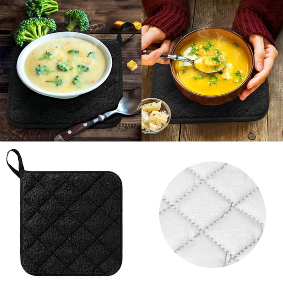 Sacs d'Alimentation Serviettes Chiffons de Nettoyage pour l'Entretien Ménager 6 Pcs Ensemble de Four Matelassé Supports de Casseroles Noir Résistant à la Chaleur 7'x7' Coussinets Chauds avec Boucle de Suspension Durable Lavable à la Machine Four pour la Cuisson Quotidienne en Cuisine et