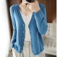 thumbnail image 2 of Cardigan Manteau Doux en Tricot pour Femmes, Mode Durable, Printemps et Automne, Décontracté, Ample, Uni, Manches Longues, Col en V, à Boutons - Hontri, 2 of 5