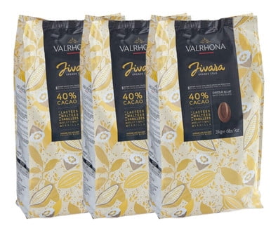 Valrhona Jivara 40% Milk Chocolate Fève – Exceptional French Couverture Chocolate, Distinct Malty Notes & Robust Cocoa Presence, 6.6 lb. Bags – Professional Pastry Chef 3/Case Bulk Master Pack