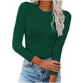 thumbnail image 1 of IROINID Deals Womens Plus Size Tops Fall Long Sleeve Stretch Slim Fitted T-Shirt Blouse Solid Basic Tops,Green, 1 of 7