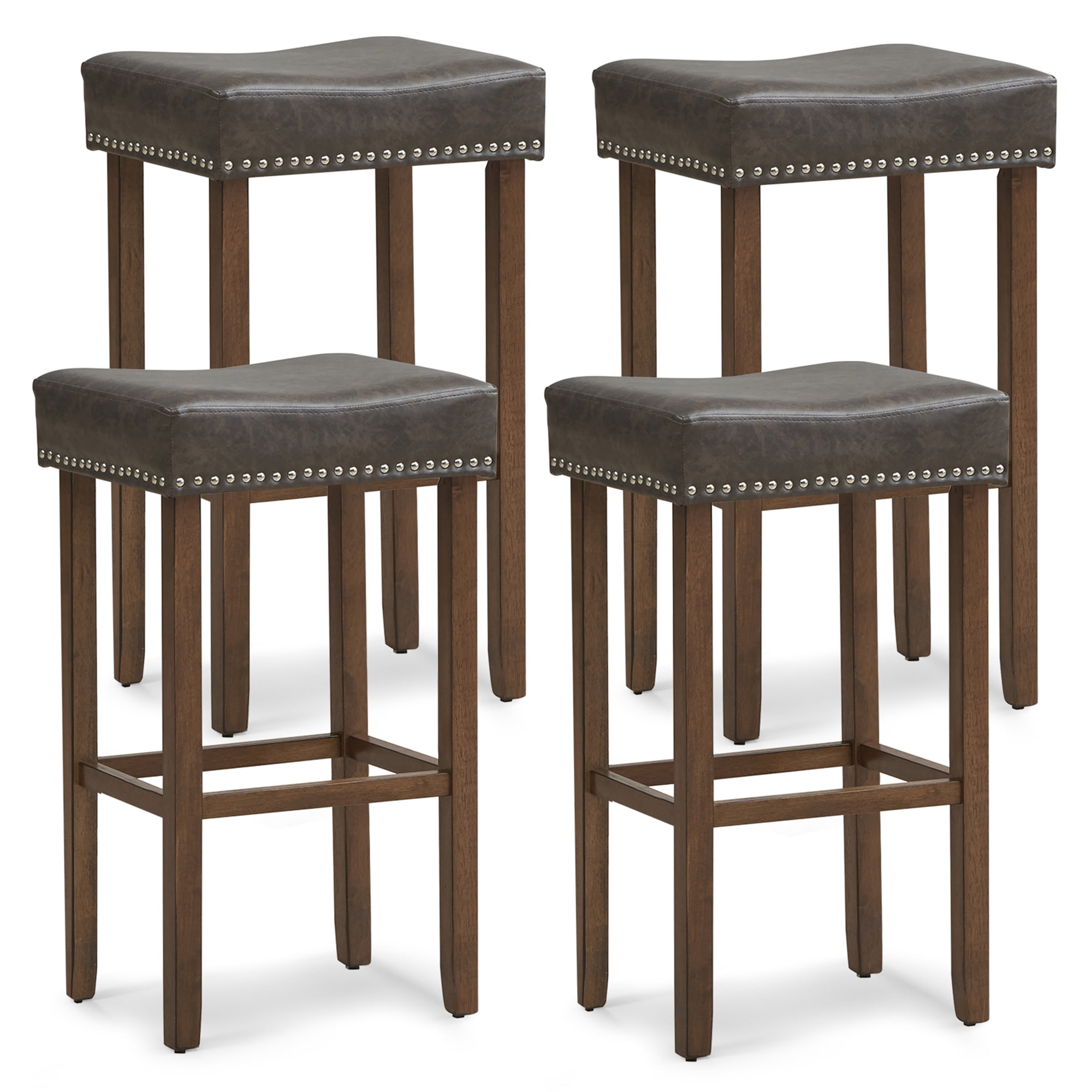Gymax 4PCS 29.5'' Bar Stool Set Counter Height Saddle Stools with Rubber Wood Frame