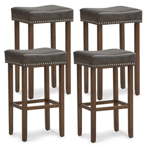 Gymax 4PCS 29.5'' Bar Stool Set Counter Height Saddle Stools with Rubber Wood Frame