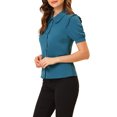thumbnail image 4 of INSPIRE CHIC Women's Collared Top Peter Pan Collar Short Sleeve Button Front Shirt Lake Blue M, 4 of 5