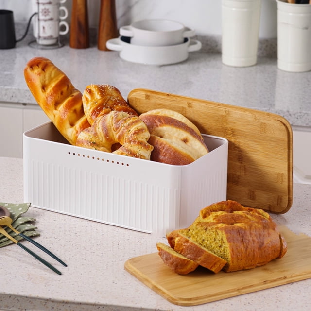 Wzzjkit Food Storage Containers with Lids, Kitchen Wooden Lid Baking Breads Storage Box Food Tightness Dusts Storage Boxes Excellent Quality Ceramic Material, Cereal Containers Storage