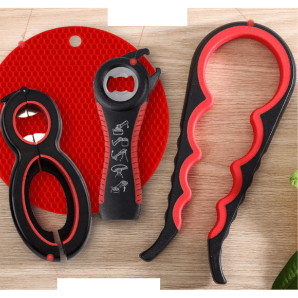 Jar Opener - Jar Openers Prime for Seniors with Arthritis 4 Pcs Set Multi Function with 6-in-1 Jar Opener for Weak Hands 5-in-1 Bottle Gripper 4-in-1 Non Slip Lids Rubber Grip Pad Can Lid Opener