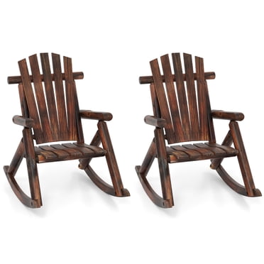 Costway Lot de 2 Chaises Berçantes Adirondack d'Extérieur pour Adultes, Chaise Berçante de Porche en Bois Massif pour Patio