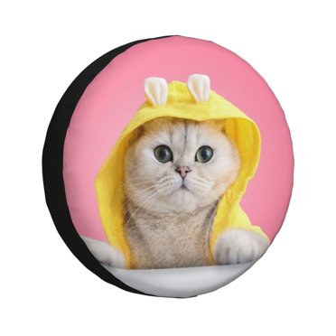 Wukai A Funny Cat Print Spare Tire Cover for RV Trailer,Waterproof PVC Faux Leather Wheel Cover Fit for Truck,Trailer,RV,SUV,Camper-16 inch