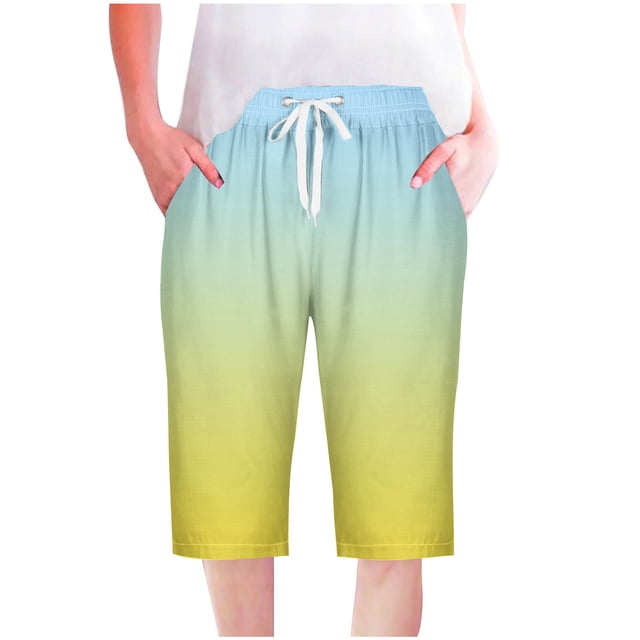 UPPADA Linen Shorts for Women Linen Shorts for Women Gradient Color Sweatshorts Drawstring High Waisted Short Pants Knee Length Sweatshort Pockets Your Recent Orders of Day Sales