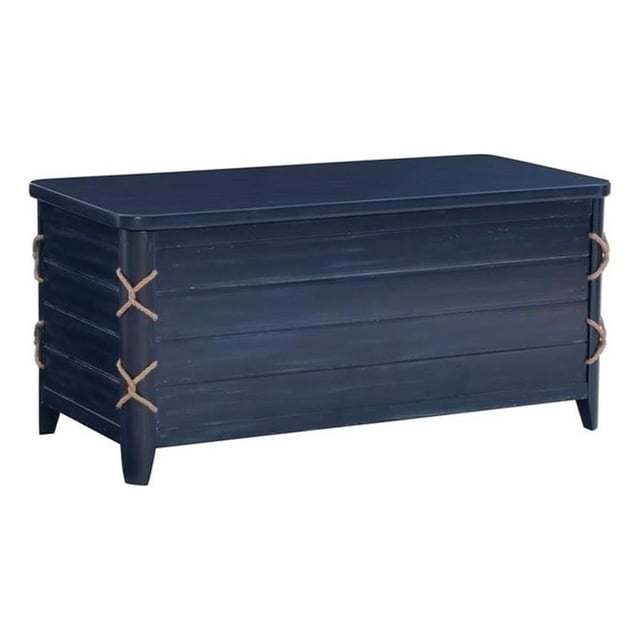 Linon Zana Coffre de Rangement Doublé de Cèdre avec Détail de Corde en Bois Vieilli Bleu