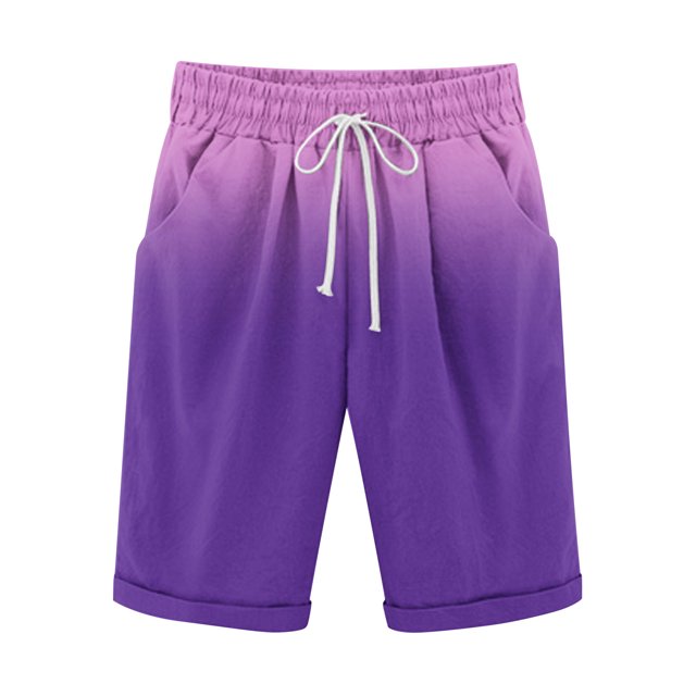 Plebaso Men's Stylish Shorts Gradient Color Summer Beach Shorts Drawstring Casual Knee Length Shorts