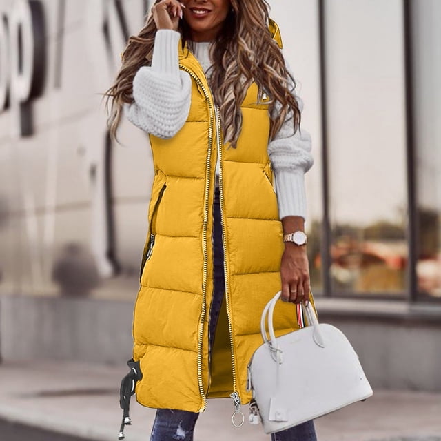 IMENGL Manteau Décontracté Uni à Capuche, Jaune 4TG, Taille M-4TG