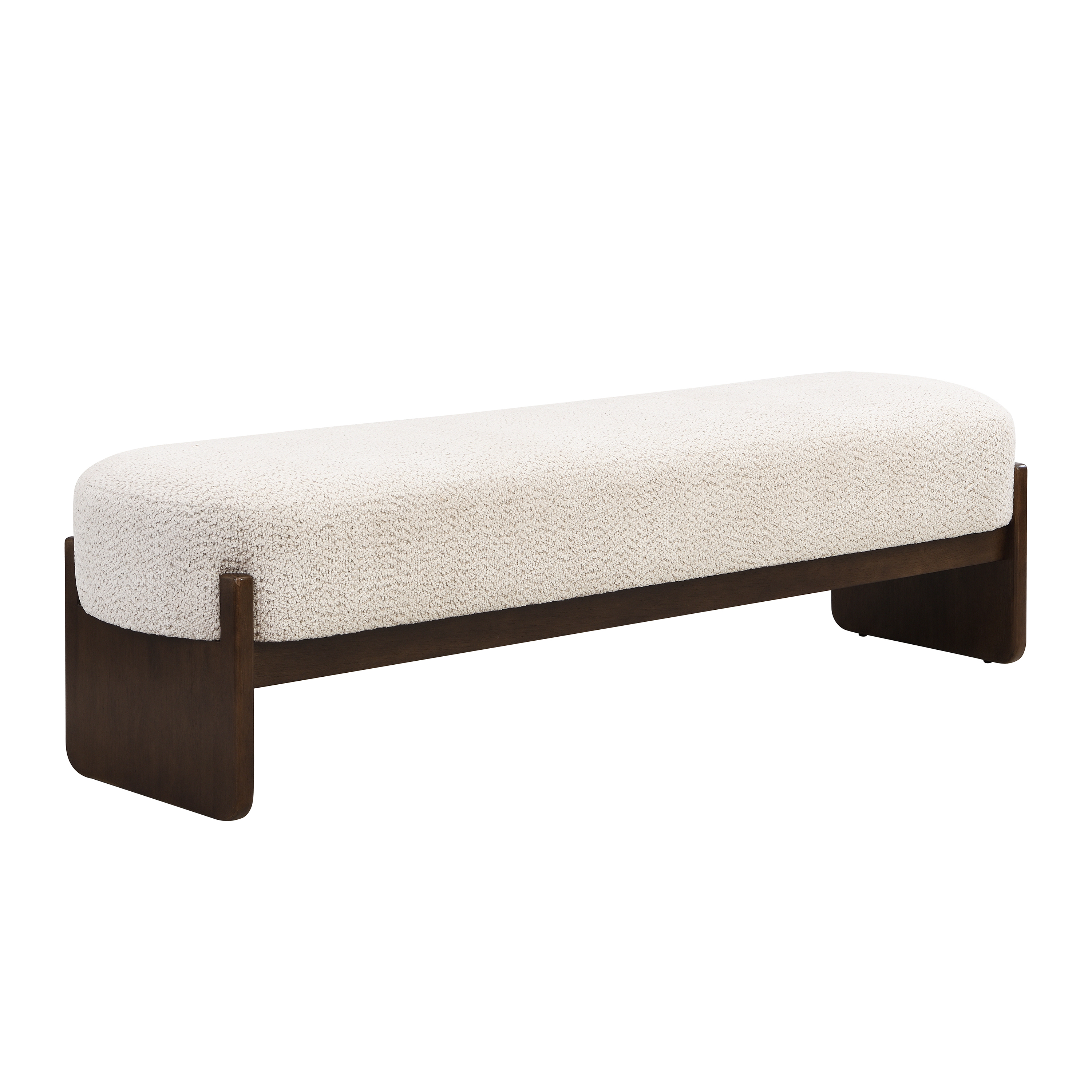 Noble House Élégant Ottoman en fil de boucle Beige, rembourrage rectangulaire en peluche avec cadre en bois technique et pieds en caoutchouc,Beige+ brun