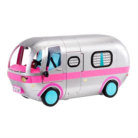 Élégant Glamper LOL Surprise OMG avec 55+ surprises, entièrement meublé avec piscine lumineuse, toboggan aquatique, lits superposés, café, salle de bain, penderie, coiffeuse, barbecue et kiosque de DJ