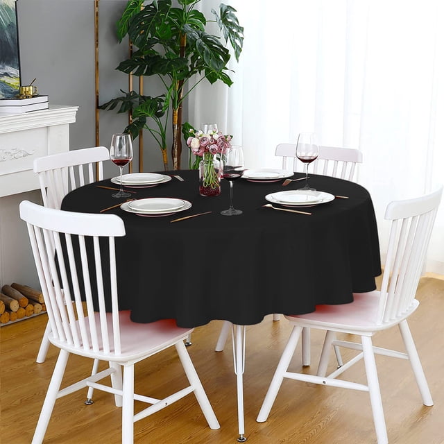 Aufmer 4 Pcs 60in Round Tablecloth, Durable Polyester Fabric, Wrinkle-Resistant for Home Restaurants Pubs, 9 Color Options(Black)