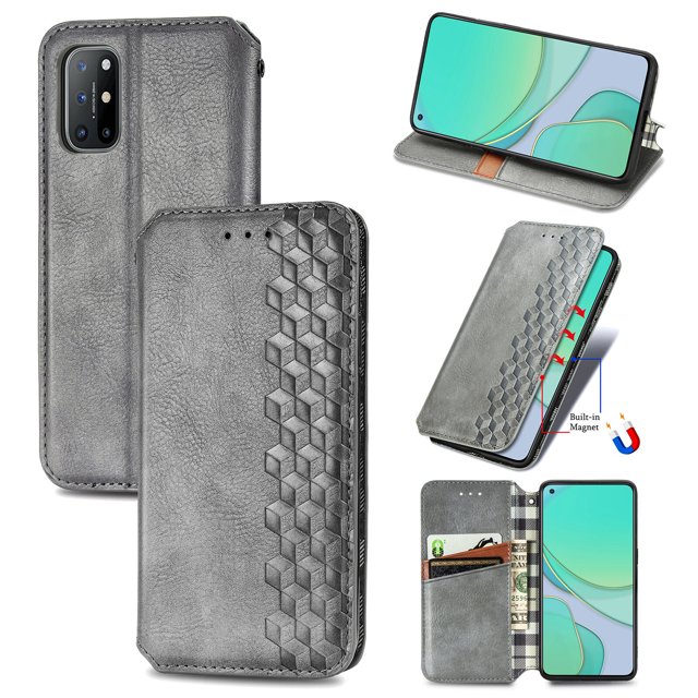 Case for OnePlus 8T Flip Cover Wallet Flip Cover Magnetic Protective - Grey