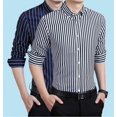thumbnail image 4 of Chemise Classique à Rayures pour Homme avec Poche Poitrine, Rayures Verticales, Automne, Manches Longues, Formelle, Bleue, Chemise de Bureau, Haut, Chemise Ample pour Hommes, 4 of 5