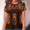thumbnail image 2 of Birdeem Blouses for Women Womens Retro Ethnic Style Printed Short Sleeved Round Neck Top, 2 of 12