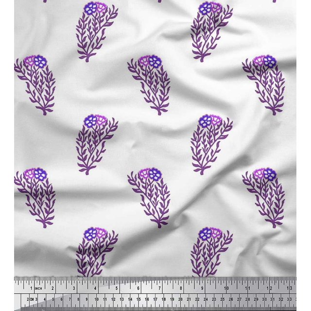 Soimoi Georgette Viscose Fabric Leaves & Floral Block Decor Fabric Printed Yard 42 Inch Wide