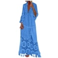 thumbnail image 1 of FhsagQ Cache-Maillot Femme Filet Femme Mode Uni Dentelle Patchwork Franges Robe à Manches Longues Robe de Plage Vacances Cache-Maillot pour Femme Cache-Maillot pour Femme Cuir Bleu TTG, 1 of 5