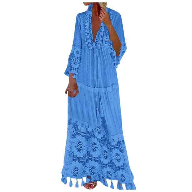 FhsagQ Cache-Maillot Femme Filet Femme Mode Uni Dentelle Patchwork Franges Robe à Manches Longues Robe de Plage Vacances Cache-Maillot pour Femme Cache-Maillot pour Femme Cuir Bleu TTG