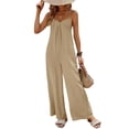 thumbnail image 2 of Maqroz Wide Leg Jumpsuits for Women Dressy Plus Size Adjustable Spaghetti Strap Pleated V Neck Button Down Rompers Jumpsuits Spring Summer Casual Loose Bib Overalls Palazzo Pants with Pockets Khaki S, 2 of 5