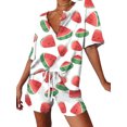 thumbnail image 1 of Innerwin Ensembles Imprimé Melon D\'eau Marguerite Ensemble de Détente pour Femmes Rue Col en V Survêtement Décontracté Rouge m, 1 of 2