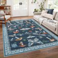 thumbnail image 1 of Garvee 5'x7' Modern Insect Floral Print Runner Rug, Mushroom Washable Rugs Indoor Carpet With Non-Slip Backing For Living Room Bedroom Home Office, Blue, 1 of 8