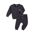 thumbnail image 2 of Kids Baby Solid Color Clothes Set, Baby Rainbow Embroidery Long Sleeve O-neck Tops + Drawstring Waist Long Pants, 2 of 8