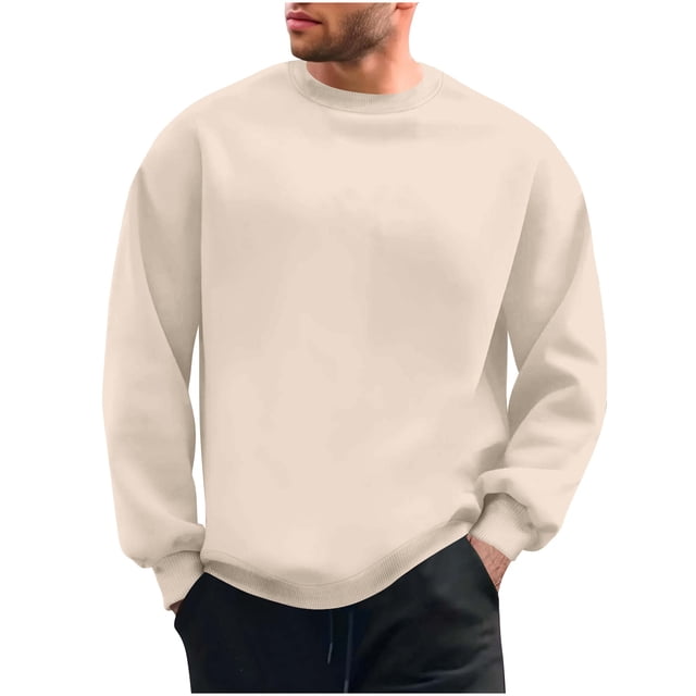 Jalioing Chandails à Col Rond Décontractés pour Hommes, Basiques, Amples, à Manches Longues, Unis, Chandail d'Automne et d'Hiver