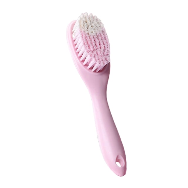 TIMIFIS Carpet Brush Scrub Brush Cleaning Brush with soft bristles and ergonomic pink handle. Designed for cleaning carpets, grout, and bathroom surfaces. Features a water drop-shaped handle with a hanging hole for convenient storage and drip-drying.