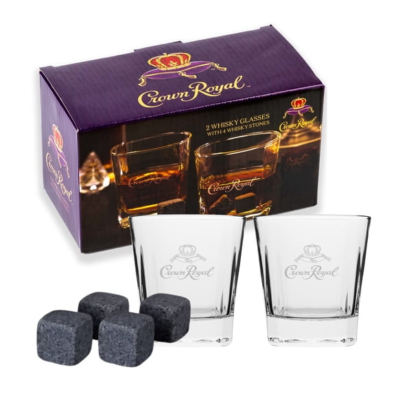 Crown Royal Whiskey Glasses Set of 2 Whiskey Glass and 4 Unique Chilling Granite Rocks