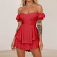 thumbnail image 2 of Penkiiy Combinaisons pour Femmes Mode Femme Été Uni Décontracté Manches Courtes Salopette Courte Combinaison Rouge TP Combinaisons, 2 of 9