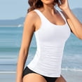 thumbnail image 3 of Lovzfmll Swim Tops for Women, Solid Color Racerback Tankini with Shelf Bra, Round Neck Sleeveless Beach Top, 3 of 3