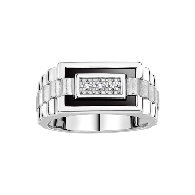 RYLOS Men's Rings 14K White Gold Designer Ring With Diamonds and Black Onyx Rings For Men Size 11