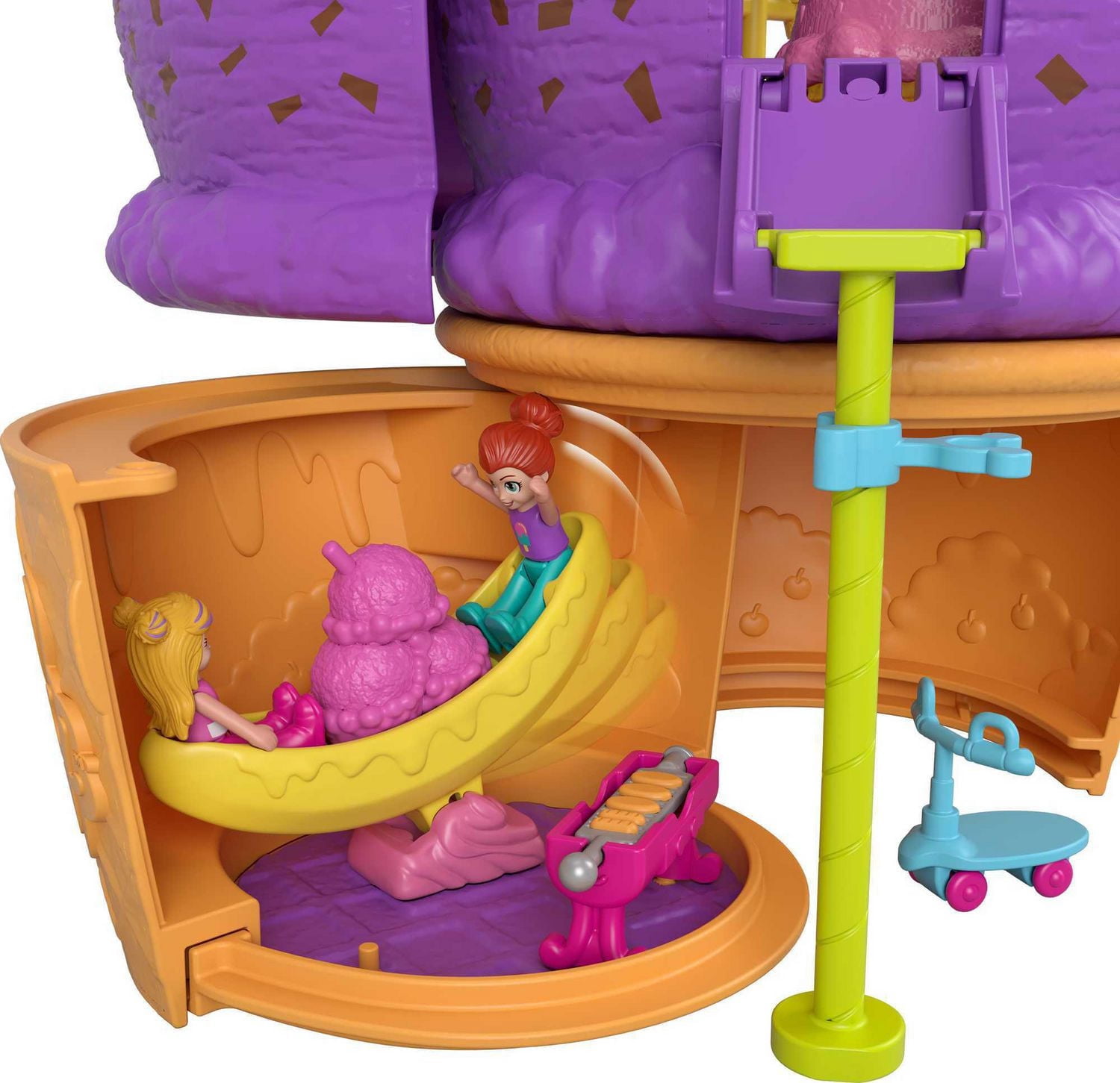Coffret Multifacettes de Polly Pocket, Coffret en Forme de Cône Glacé avec Décor de Parc
