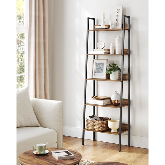 VASAGLE Bookshelf, 5-Tier Narrow Book Shelf, Ladder Shelf for Home Office, Living Room, Bedroom, Kitchen, Rustic Brown and Black ULLS067B01