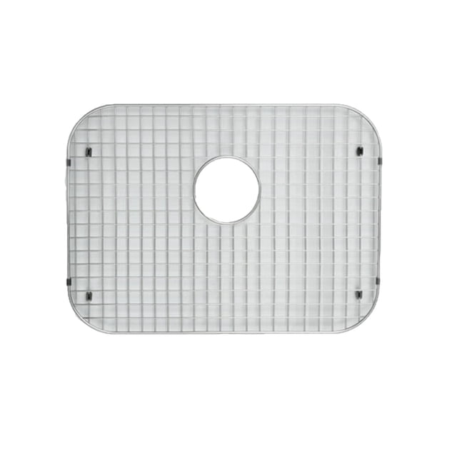 American Imaginations 21-in. W Kitchen Sink Grid AI-34757 is a rectangular stainless steel grid with a chrome finish and central circular cutout, designed for drop-in installation to protect kitchen sink surfaces and facilitate drainage.