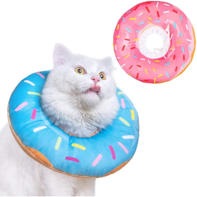 2 Pieces Adjustable Donut Cone for Cats, Soft Cat Recovery Collar Wound Healing Protective Cone After Surgery (Blue+Pink) S